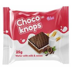 Вафлі CHOCO-KNOPS з молочною та какао начинками 25г Полюс