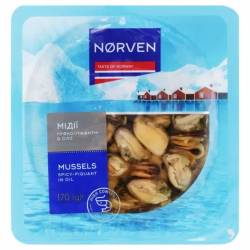 Мідії пряно-пікантні в олії (термоформа) 170г Norven