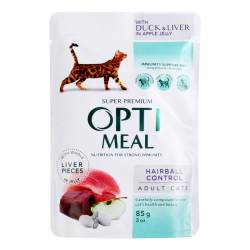 Корм д/виведення шерсті для котів з качкою 85г Opti meal