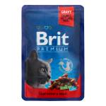 Корм  для котів пауч тушена яловичина та горох Brit Premium Cat 100г Фото 1