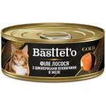 Basttet`O Gold Філе лосося з шматочками яловичини в желе для котів 85г з/б