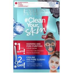 Eveline Clean Your Skin Пілінг-сауна зігріваюча очищаюча пори+Охолоджуюча кріо-маска 2*5мл