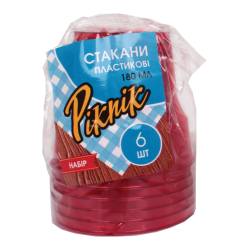 Стакани пластикові склоподібні червоні 180мл 6шт Piknik