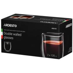 AR2612G Набір чашкок Ardesto з подвійними стінками для американо, 120 мл, H 7,5 см, 2 од., боросилік