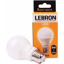 LED лампа Lebron L-A60, 8W, Е27, 3000K, 700Lm, кут 240° 00-10-07(11-11-17)