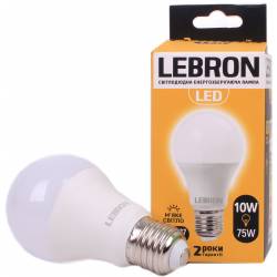 LED лампа Lebron L-A60, 10W, Е27, 3000K, 850Lm, кут 240° 00-10-11(11-11-31)