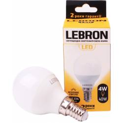 LED лампа Lebron L-G45, 4W, Е14, 4100K, 320Lm, кут 240° 00-10-24(11-12-12)