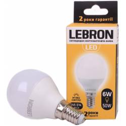LED лампа Lebron L-G45, 6W, Е14, 3000K, 480Lm, кут 220° 00-10-25 (11-12-19)
