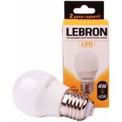 LED лампа Lebron L-G45, 4W, Е27, 4100K, 320Lm, кут 240° 00-10-30 (11-12-42)