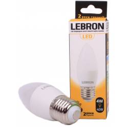 LED лампа Lebron L-С37, 4W, Е27, 4100K, 320Lm, кут 220° 00-10-42(11-13-42)