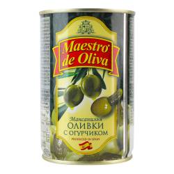 Оливки з корнішонами та оливковою олією 300г Maestro de Oliva